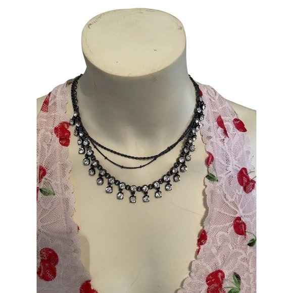 Express Triple Strand Black Rhinestone Necklace NWT - Picture 1 of 4